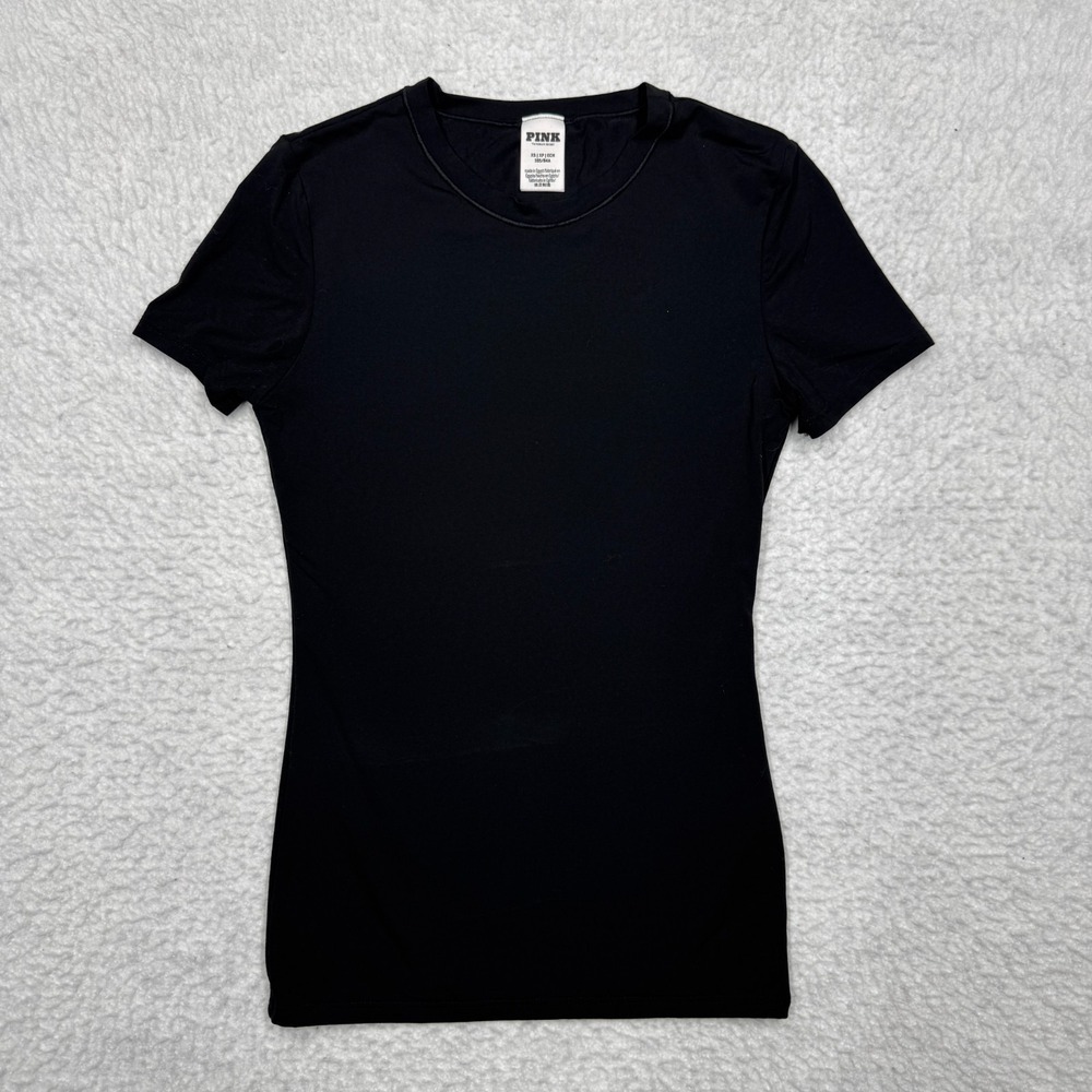 Pink‎ By Victoria's Secret Crew Neck Top Shirt Baby Tee Black Women's Size XS